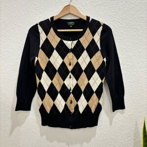 Talbots Pure Italian Merino Wool Argyle Cardigan Size XS